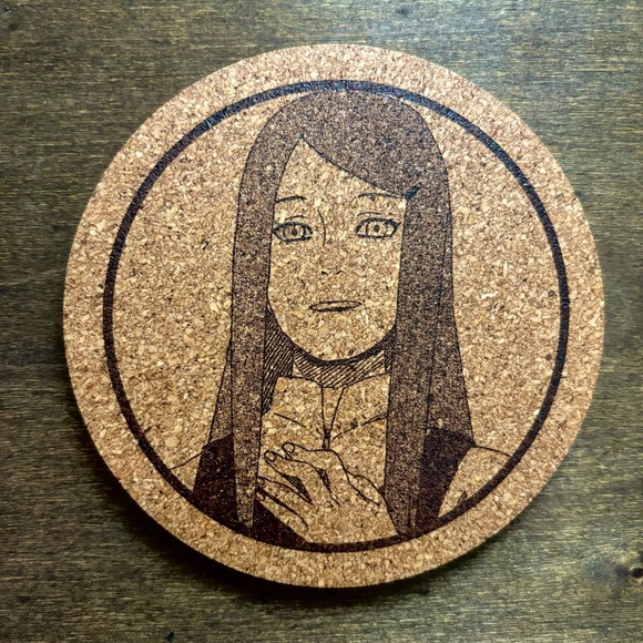 Naruto Kushina Laser Engraved Cork Coaster - Picture 1 of 5